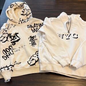 H&M White and Black Graphic Zip-Up kids Sweatershirts